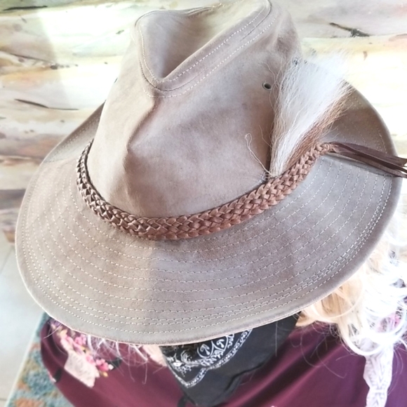 AUSSIE Loved Australian Tan Leather Canvas Travel Outback Kangaroo Tail Hat UNI - Picture 5 of 14